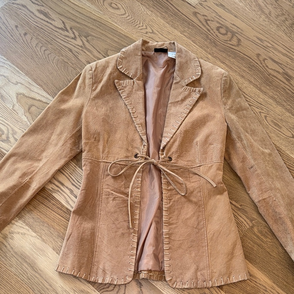 Joe Boxer 90s Leather Jacket with Tie Detail
